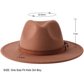 Jastore Kids Girls Boys Classic Wide Brim Bowknot Floppy Fedora Hat Wool Felt Bowler Cap (D-Khaki, 5-10 Years)
