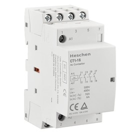Heschen Household AC Contactor, CT1-16, Ie 16A, 4-Pin, Four Normal Open, AC 12V Coil Voltage, 35 mm DIN Rail Mounting