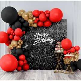 Shimmer Wall Backdrop Black Square Sequin Wall Panel Backdrop Decor for Wedding, Anniversary, Birthday, Party, 12 Panels