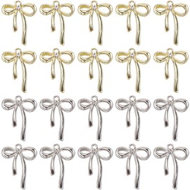 SUNNYCLUE 1 Box 40 Pcs Bowknot Charms Gold and Silver Bow Charms Bulk Large Alloy Cute Metal Golden Silvery Bowknots Charm for Jewellery Making DIY Necklace Earrings Bracelets Crafts Beginners Adults