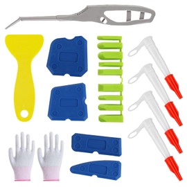 Silicone Remover Tool, Robust Plastic, Easy to Clean and Use, Silicone Squeegee, Gentle Tool for Silicone and Acrylic Grouts, Storage Box Included (Blue + Green)