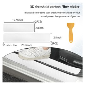 Dickno 4 PCS Car Door Sill Protector, 3D Carbon Fiber Auto Door Entry Edge Guard Protection Trim, Anti-Scratch Threshold Cover Strips, Sill Protection Sticker for Car SUV Truck (White)