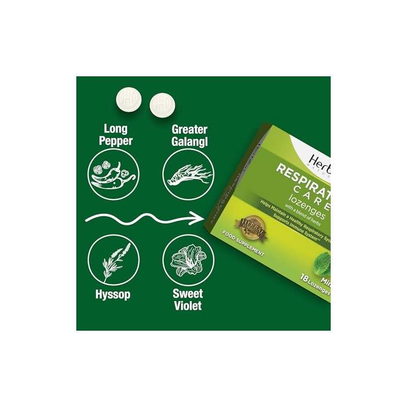 Herbion Respiratory Care Lozenges, Mint Flavour Herbal Blend for Throat