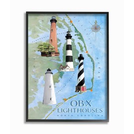Stupell Industries North Carolina Lighthouses Beach Coast Ocean Map Painting Oversized Framed Giclee Texturized Art by Art Licensing Studio, 16 x 1.5 x 20, Multi-Color