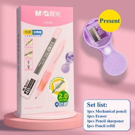 M&G Mechanical Pencil Set, 2mm Mechanical Pencil, With Eraser Refill and Sharpener, School Supplies, Drawing Pencils, Sketching Pencils，Aesthetic Mechanical Pencils for Writing (Pink)