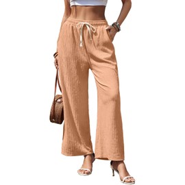 EdgeVibe Women Plus Size Palazzo Pants Wide Leg High Waist Adjustable Knot Loose Casual Trousers Comfy Lounge Pant Business Work Pants with Pockets 2XL, Khaki