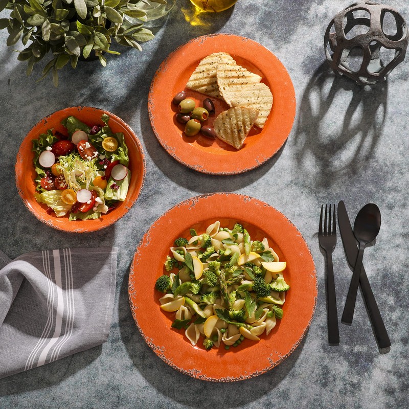 Gibson Home Mauna Orange Melamine Dinnerware Set, Service for 4