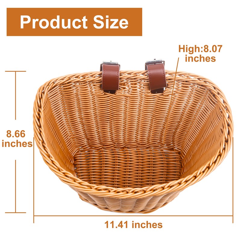 Bicycle Basket, Front Handlebar Bike Basket, Rattan Storage Basket Waterproof,