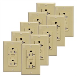 AH Lighting GFCI 20A Tamper Resistant Duplex Receptacle Standard Decorative Outlet with LED Indicator, Ground Fault Circuit Interrupter, Safelock Protection, UL Listed, Ivory (10-Pack)