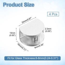 uxcell 4Pcs Glass Fixing Clip, for 6-8mm Semicircle Glass Combination Fixing Mirror Bracket, Aluminum Alloy Clip Clamp with Screws for Glass/Wood Display Cabinet, Silver Tone