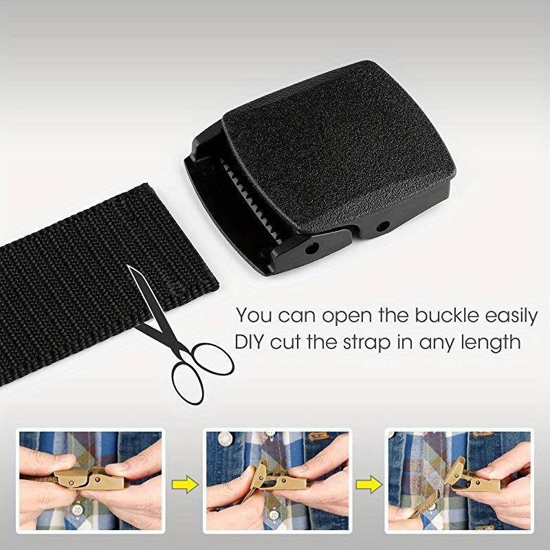 Unisex Adjustable Cut To Fit Black Nylon Webbing Slider Belt