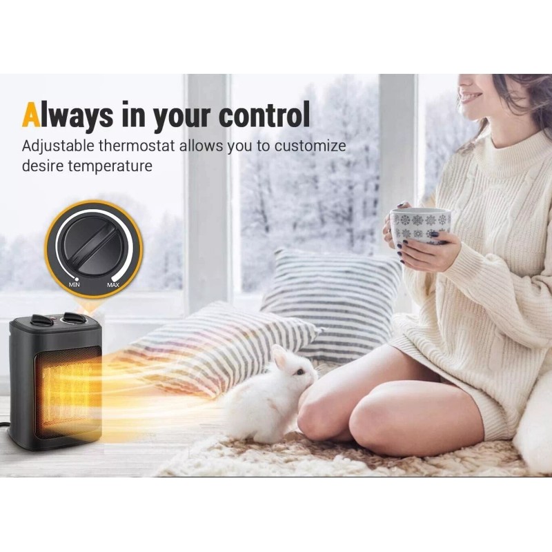 Pelonis Space Heater With Thermostat Electric Ceramic 1500-Watt 9-Inch Black-NEW