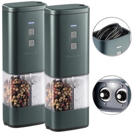 Rosenstein & Söhne Salt Shaker Mill: Set of 2 2-in-1 Cordless Salt and Pepper Mills with Ceramic Grinder (Electric Pepper and Salt Mill, Double Chamber Mill)