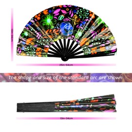 TRENDBOX Large Folding Hand Fan, UV Glow Fan for Rave, Festival Folding Hand Fan for Women Men with Velvet Bag for Decorations, Party, Dance and Music Festival - Rose