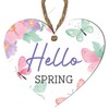 Springtime Wooden Heart Plaque - "Hello Spring" Quote | Rustic