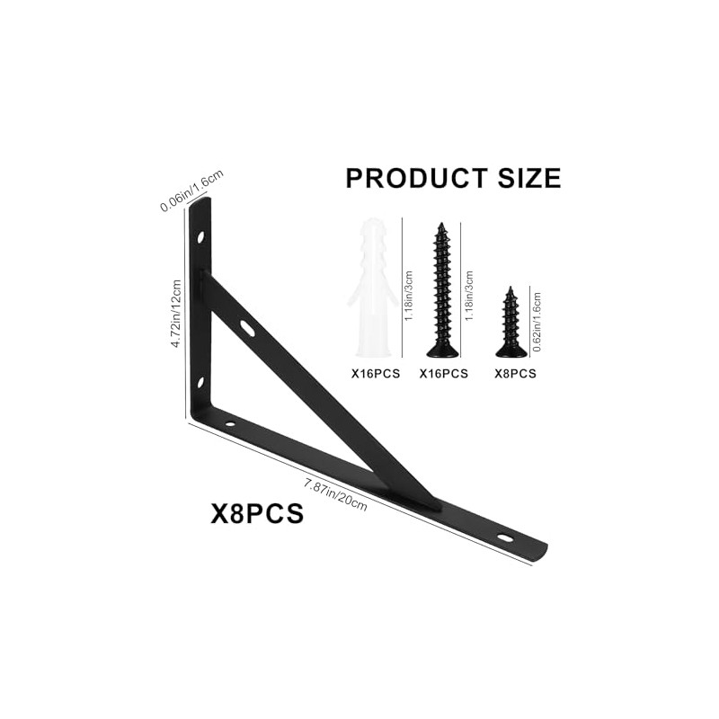 Heavy Duty Shelf Brackets - 8 Pcs Metal Wall Mount