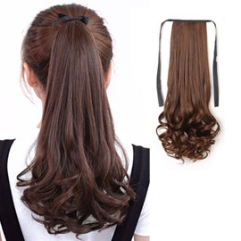 HAPVITAL Ponytail Point Wig, Ponytail Wig, Natural, Small Face Effect, Synthetic Hair, Fluffy Curly Hair Wig Wave, Natural, Long Hair One Touch, Women's Fashion (Dark Brown, 13.8 inches (35 cm)