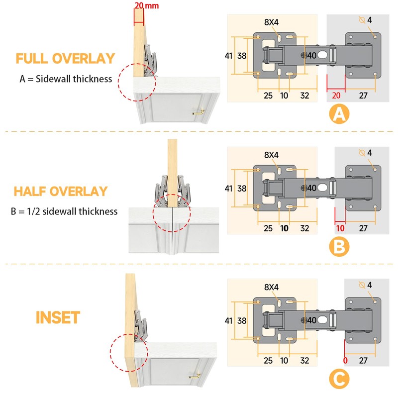 Cabinet Hinges, Pack of 2, 175 Degree Hinges for Cabinet