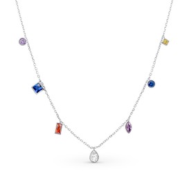 Amberta Women 925 Sterling Silver Cubic Zirconia Chain Necklace | Dainty Silver Necklace | Layering Necklaces | Simulated Diamond by the Yard Necklace: Silver Colorful Necklace