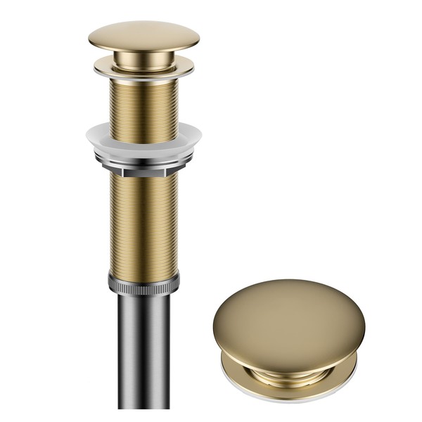 Kraus PU-L10BG Bathroom Pop-Up Drain Assembly for Vessel Sinks Without Overflow, with Extended Thread for Thicker Countertops, 10 3/4 Inch, Brushed Gold