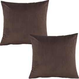 Tennove Cushion Covers 55x55cm Soft Solid Velvet Throw Pillow Covers Pack of 2 Decorative Pillowcases Square Cushion Cases Protectors for Sofa Bed Couch Bench, Dark Brown