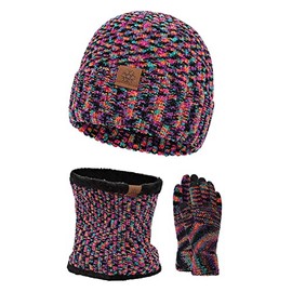 Winter Hat Scarf Gloves for Adults, Three-Piece, Brushed Umbrella Gloves, Warm Suit for Outdoor Use, Hats, Knitting Set Men (Purple, One Size)