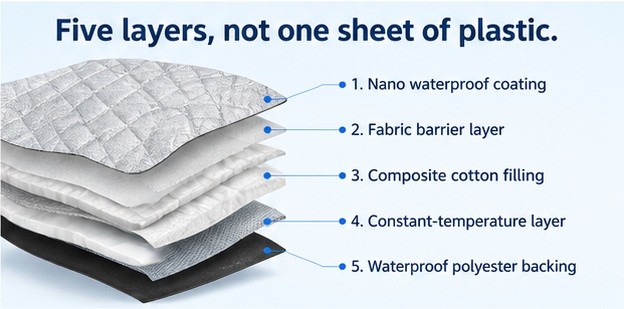 Cutaway of the five bonded layers of the windshield cover