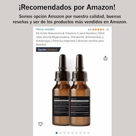 Oneskin Kit Ácido Hialurónico & Vitamina C Para Hombre & Mujer | 30ml cada Sérum| Regeneradora, Hidratante, Antimanchas y Antiarrugas | Fórmula mejora