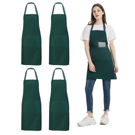 atopo Pack of 4 Chefs Apron, Apron for Men Women, Waterproof Apron with 2 Pockets, Adjustable Neck Strap Apron for Kitchen, Cooking, Baking, Garden, BBQ (Green, Green