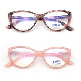 GINGEREYE 2 Pack Fashion Cat Eye Reading Glasses for Women, Anti Blue Light Computer Readers Cute Ladies Eyeglasses +1.75