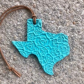 Air Flair | Leather Car Air Freshener | Texas Shape | Rose Pattern (Turquoise, 1) Leather Scent)