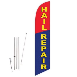 Hail Repair (Red/Blue) Feather Flag with Complete 15ft Pole kit and Ground Spike