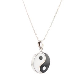 Jewelry Trends Sterling Silver Yin Yang Black and White Balance Symbol Pendant Necklace 18"