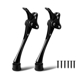 6 Inch Kickdown Door Stopper with Non-Slip Rubber Tip, One Touch Heavy Duty Bottom Holder, Black Adjustable Metal Door Stop, 2 Pack