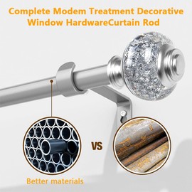Curtain Rods for Windows,1 Inch Adjustable Window Curtain Rod, Curtain Rod Set with Luxury Crystal Translucent Finials for Bedroom, Living Room (Silvery, 28-122 in)