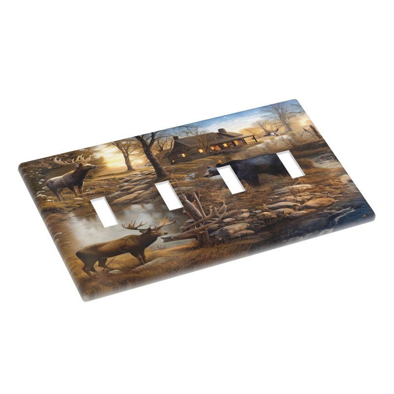 Wpshijia Bear Moose Lodge Woodland 4 Gang Decorative light switch