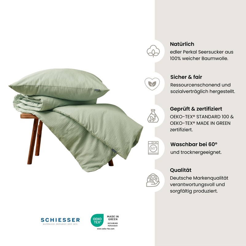 Schiesser Laura Bed Linen Set 2-Piece Plain Elegant Percale Seersucker