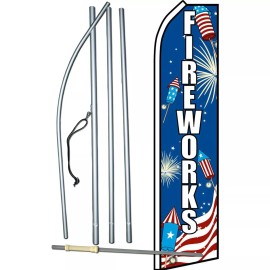 NeoPlex Fireworks Flag with Flag Pole and Spike