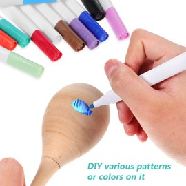 Vaguelly DIY Wooden Maracas, 6Pcs Paintable Wood Maracas with 12Pcs Acrylic Paint Pens, Unfinished Wooden Maracas Blank Wood Orff Hand Percussion Musical Instrument for Adults