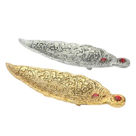 Karwachauth pooja Set of 2 Incense Holder Leaf Design Stick metal Incense Burner Incense Holder with Ash Catcher Agarbatti Stand for Indian Traditional New year Festival (Golden & Silver)(Size:-5'')