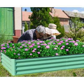 CHARMMA 8x4x1 ft Galvanized Raised Garden Bed, Outdoor Planter Garden Boxes Large Metal Planter Box for Gardening Vegetables Fruits Flowers,Green