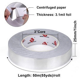 BOMEI PACK 3 Pack Aluminum Foil Tape,1 Inch x 55 Yds, Aluminum Duct Tape,High Temperature Silver Duct Tape,Perfect for Sealing & Patching,HVAC,Air Ducts,Insulation and Metal Repair