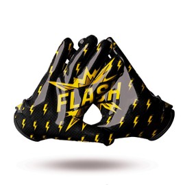 TAQCHA Thunder Football Gloves - Tacky Grip Skin Tight Football Gloves - Pro Elite Super Sticky Receiver Football Gloves - Adult & Youth Sizes (Black, Adult - Medium)