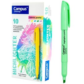 Campus Pastel Highlighters - Slanted Tip Pen - Pack of 10 - Water-Based Highlighter - Pastel Highlighter Pens (Green)