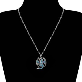 BONSNY Enamel Fantasy Dragon Necklaces Pendant for Women Jewelry Lucky Symbol 18" (Blue)