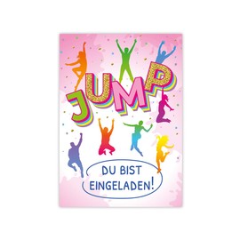 Minkocards 8 Invitation Cards Including 8 Envelopes for Children's Birthday Girls Jump Trampoline Batut Invitations for Girls' Birthday Invitations