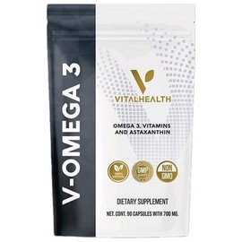 VitalHealth V-Omega 3 The Brain Skin & Heart Nourisher - 90 Soft Gels with 700mg Essential Fatty Acids for Cognitive Clarity & Cardiovascular Health