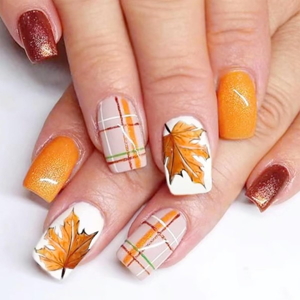 TELAIN Thanksgiving Autumn False Nails - Medium Square False Nails