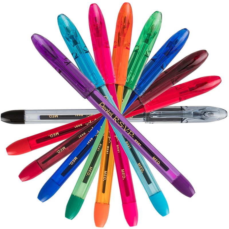 Pentel BK91CRBP8M R.S.V.P. Stick Ballpoint Pen, 1mm, Assorted Barrel, Assorted