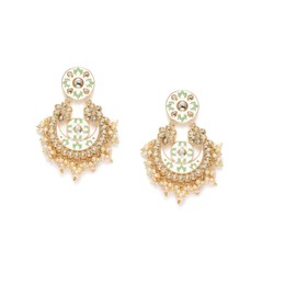 I Jewels 18k Gold Plated Traditional Pearl Kundan Meenakari Handmade Chandbali Earrings for Women 